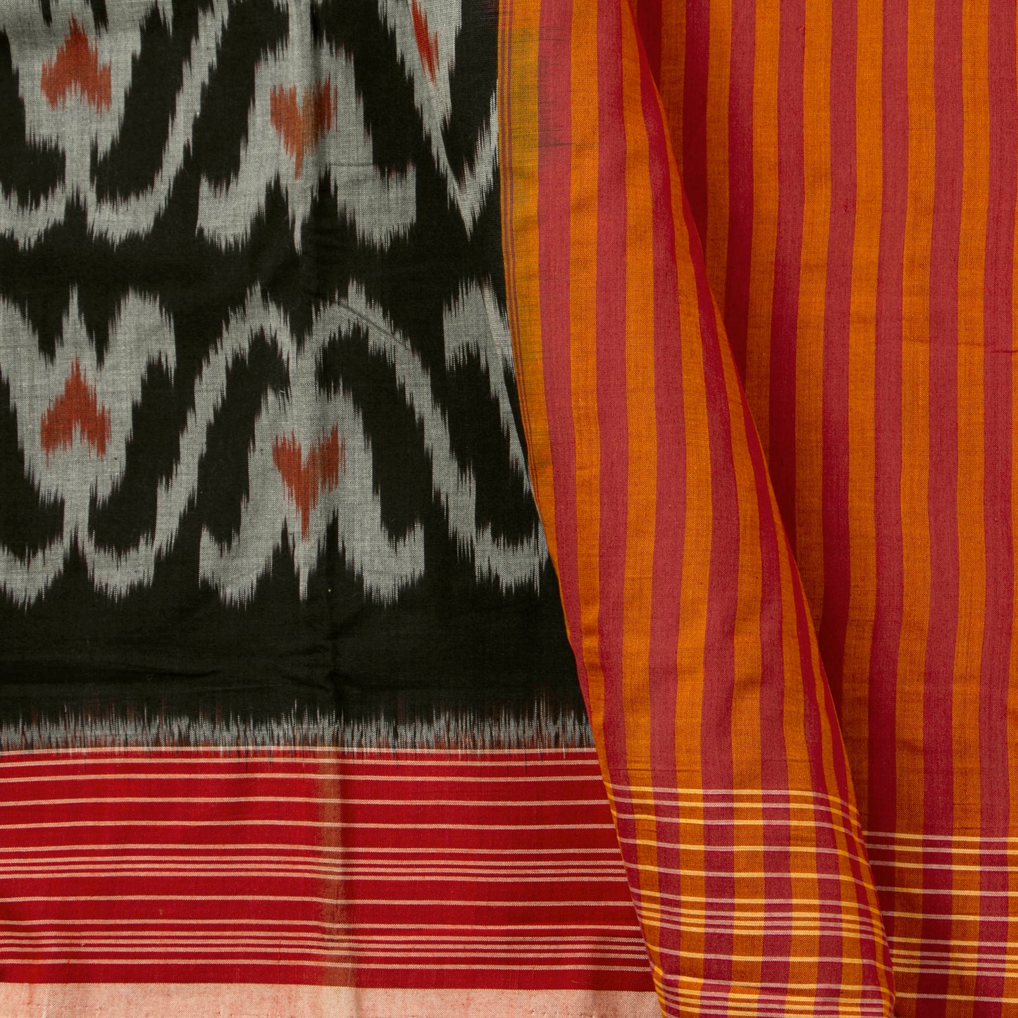 Black And Red Pochampally Ikkat Silk Cotton Saree For Office Wear PV SC 230