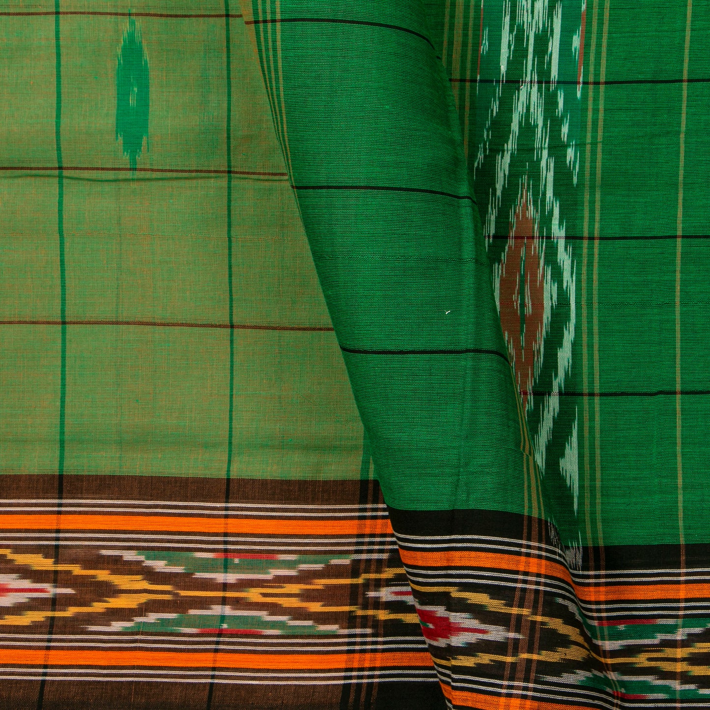 Light Green And Brown Pochampally Ikkat Cotton Saree For Office Wear PV SC 213