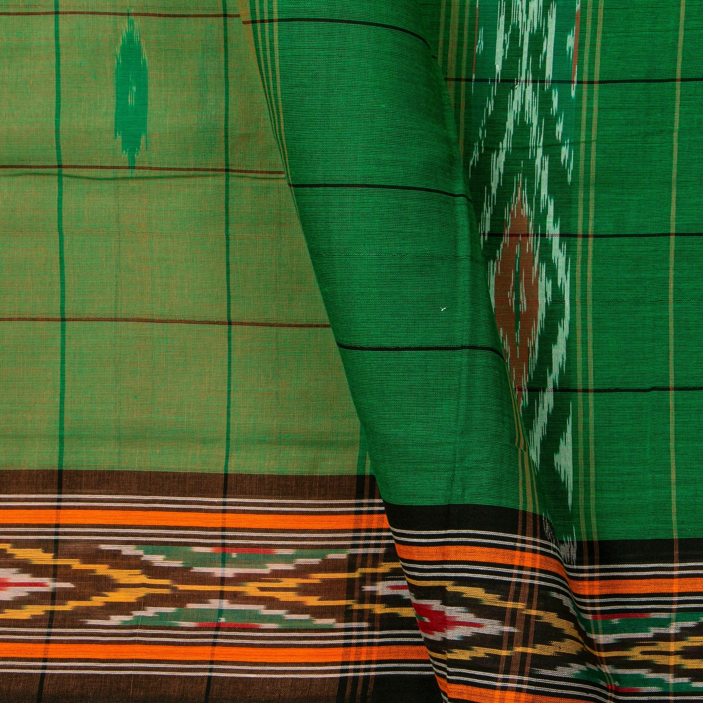 Light Green And Brown Pochampally Ikkat Cotton Saree For Office Wear PV SC 213