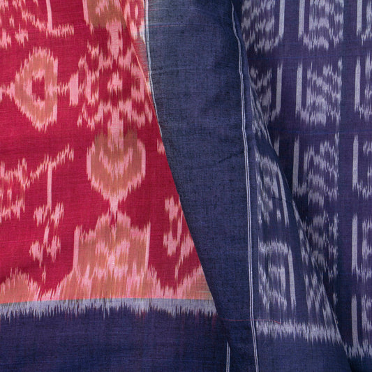 Pink And Blue Pochampally Ikkat Cotton Saree For Office Wear PV SC 226