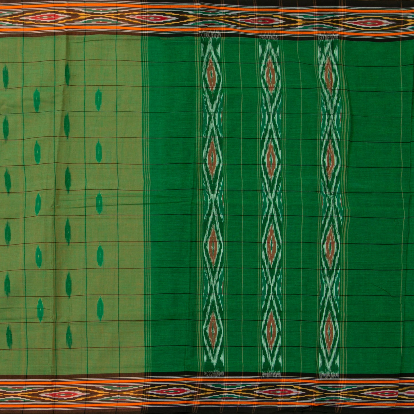 Light Green And Brown Pochampally Ikkat Cotton Saree For Office Wear PV SC 213