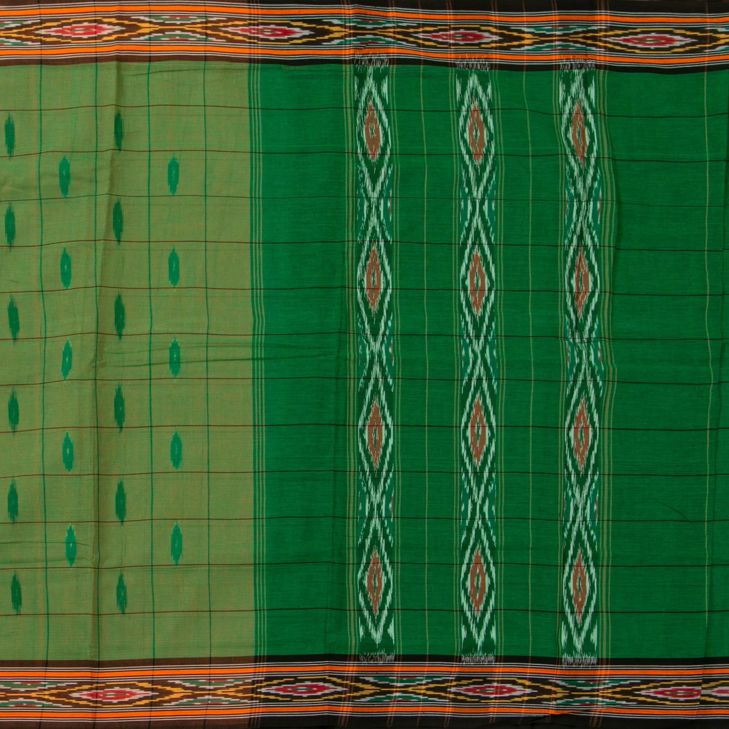 Light Green And Brown Pochampally Ikkat Cotton Saree For Office Wear PV SC 213