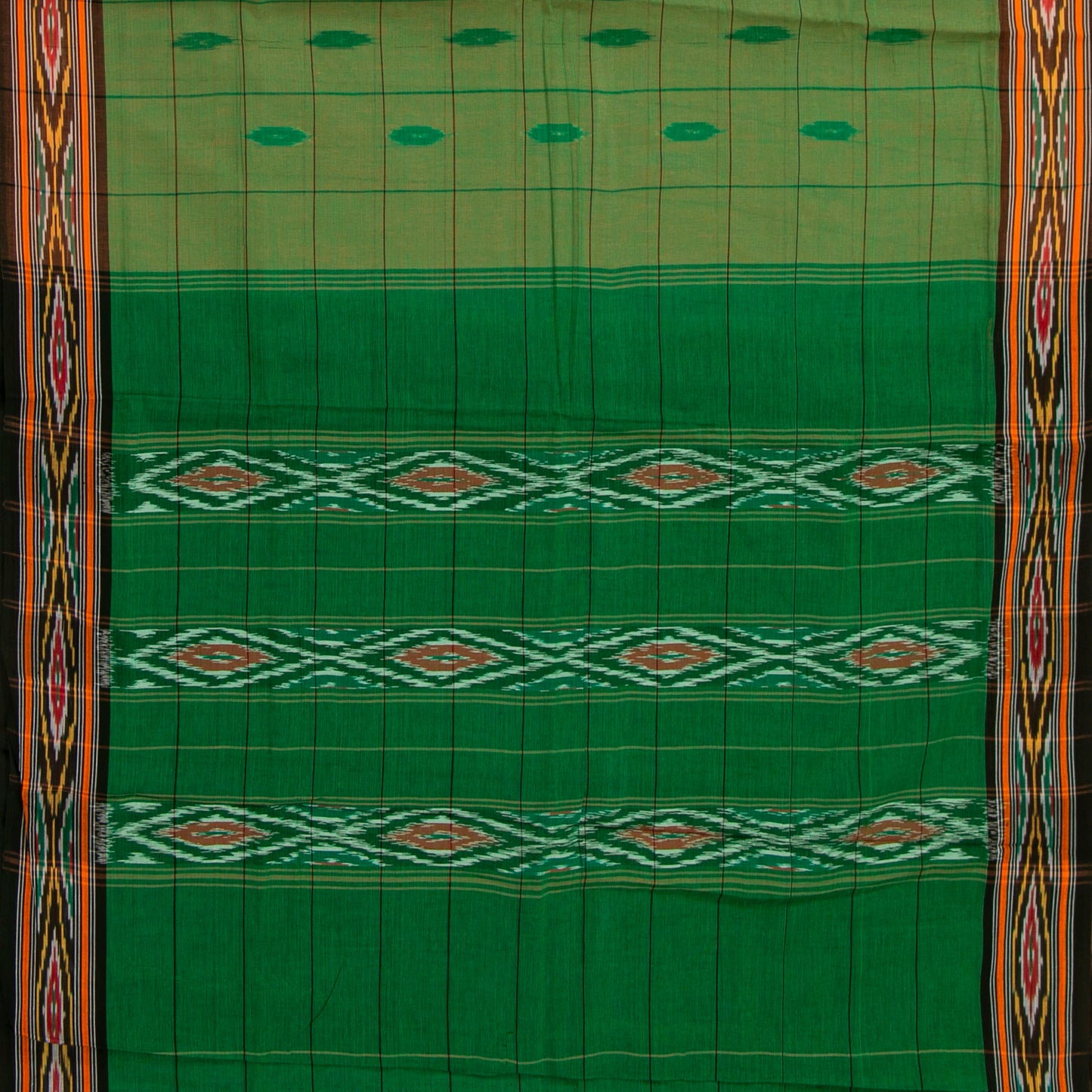 Light Green And Brown Pochampally Ikkat Cotton Saree For Office Wear PV SC 213