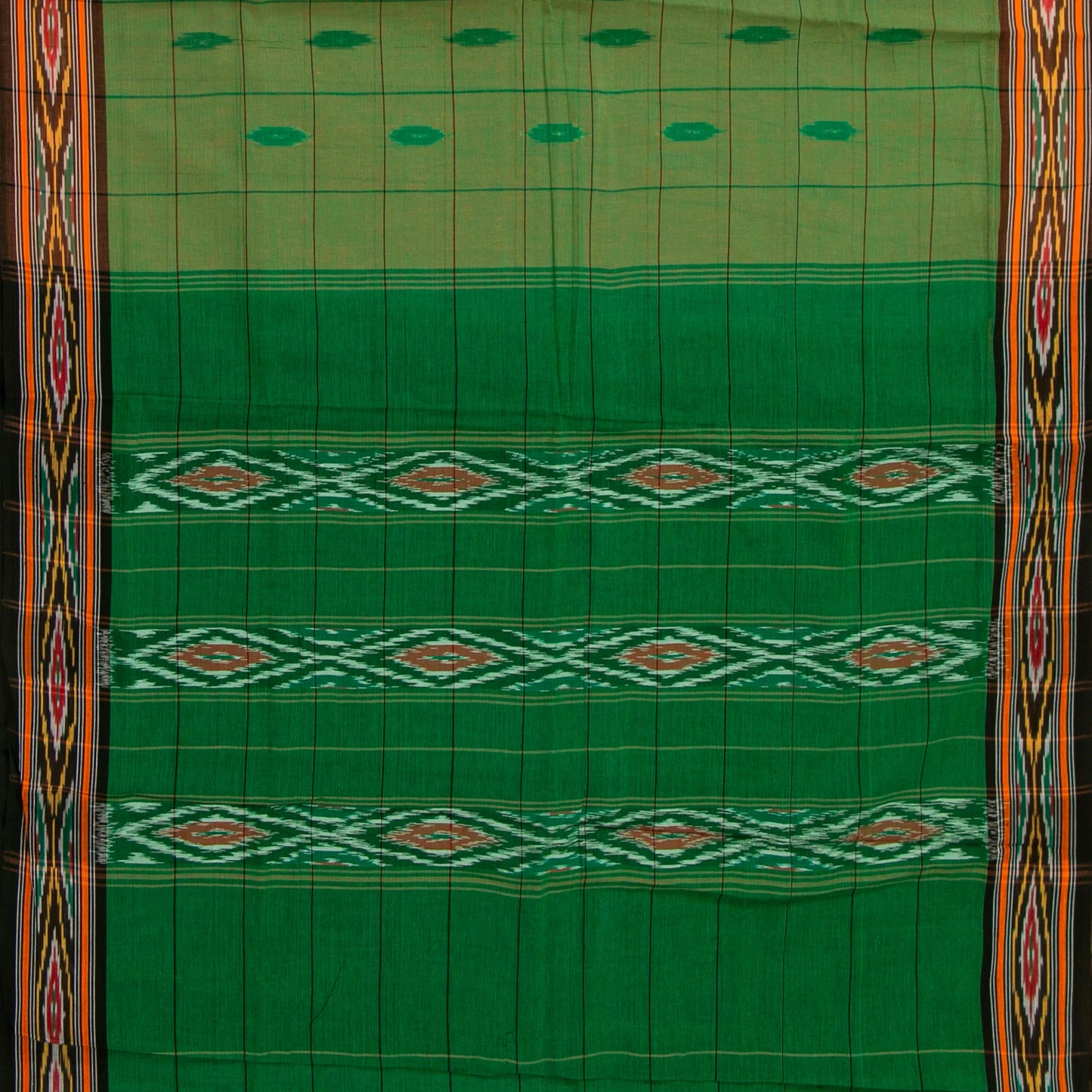 Light Green And Brown Pochampally Ikkat Cotton Saree For Office Wear PV SC 213