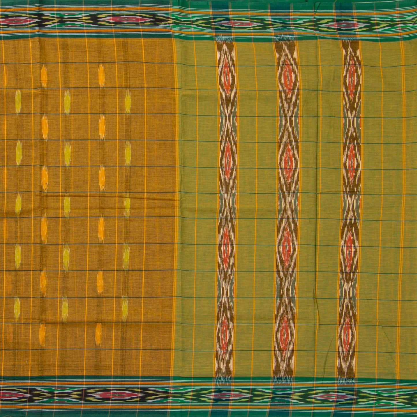 Brown And Green Pochampally Ikkat Cotton Saree For Office Wear PV SC 212