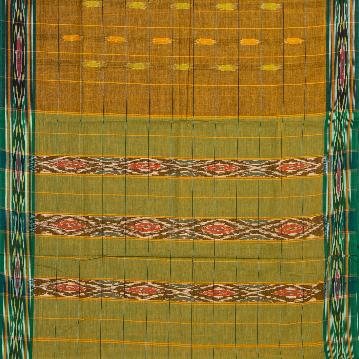 Brown And Green Pochampally Ikkat Cotton Saree For Office Wear PV SC 212