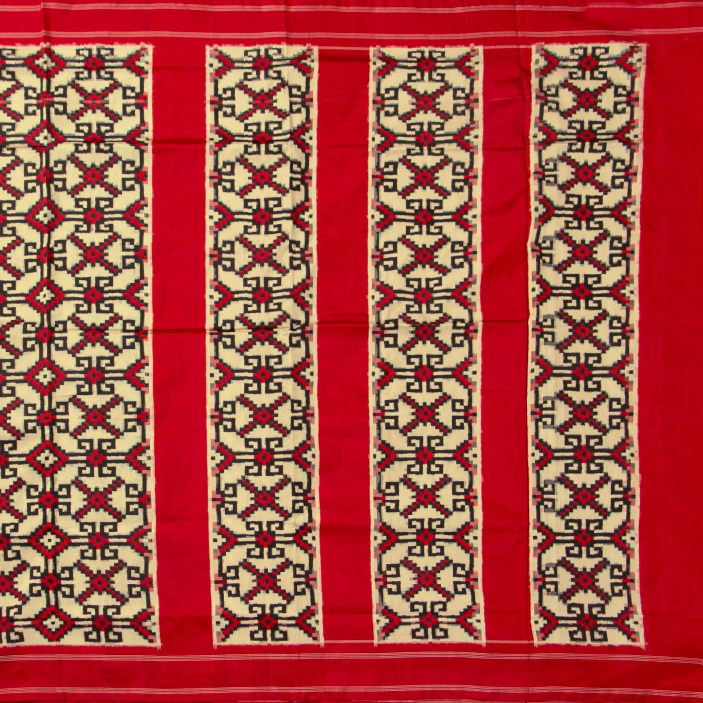 Cream And Red Double Ikkat Pochampally Silk Saree For Office Wear PIK 372