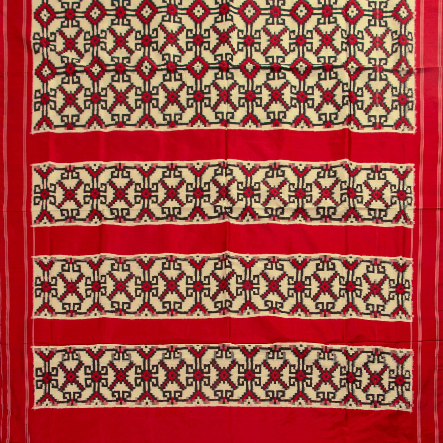 Cream And Red Double Ikkat Pochampally Silk Saree For Office Wear PIK 372
