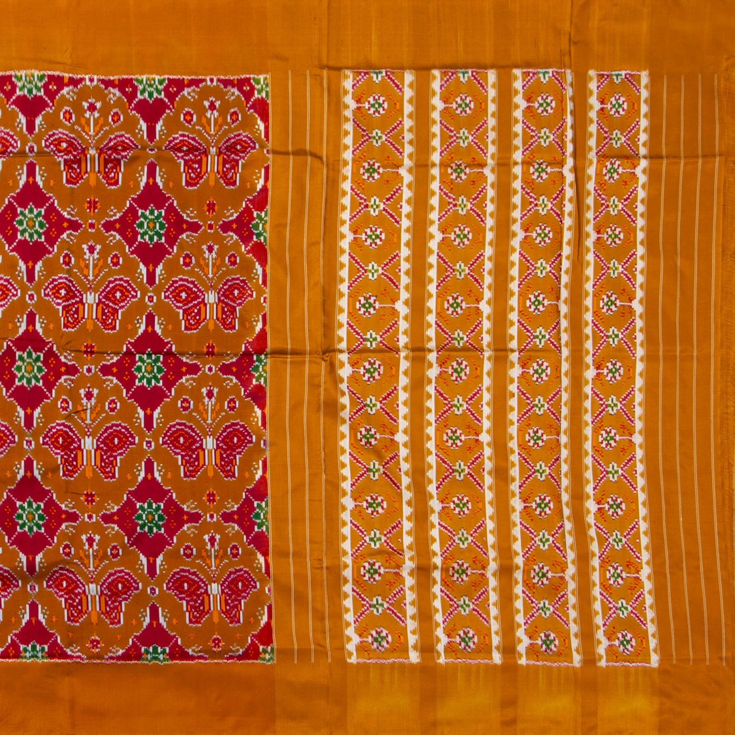 Red And Mustard Handwoven Pochampally Silk Saree For Festive Wear PIK 383
