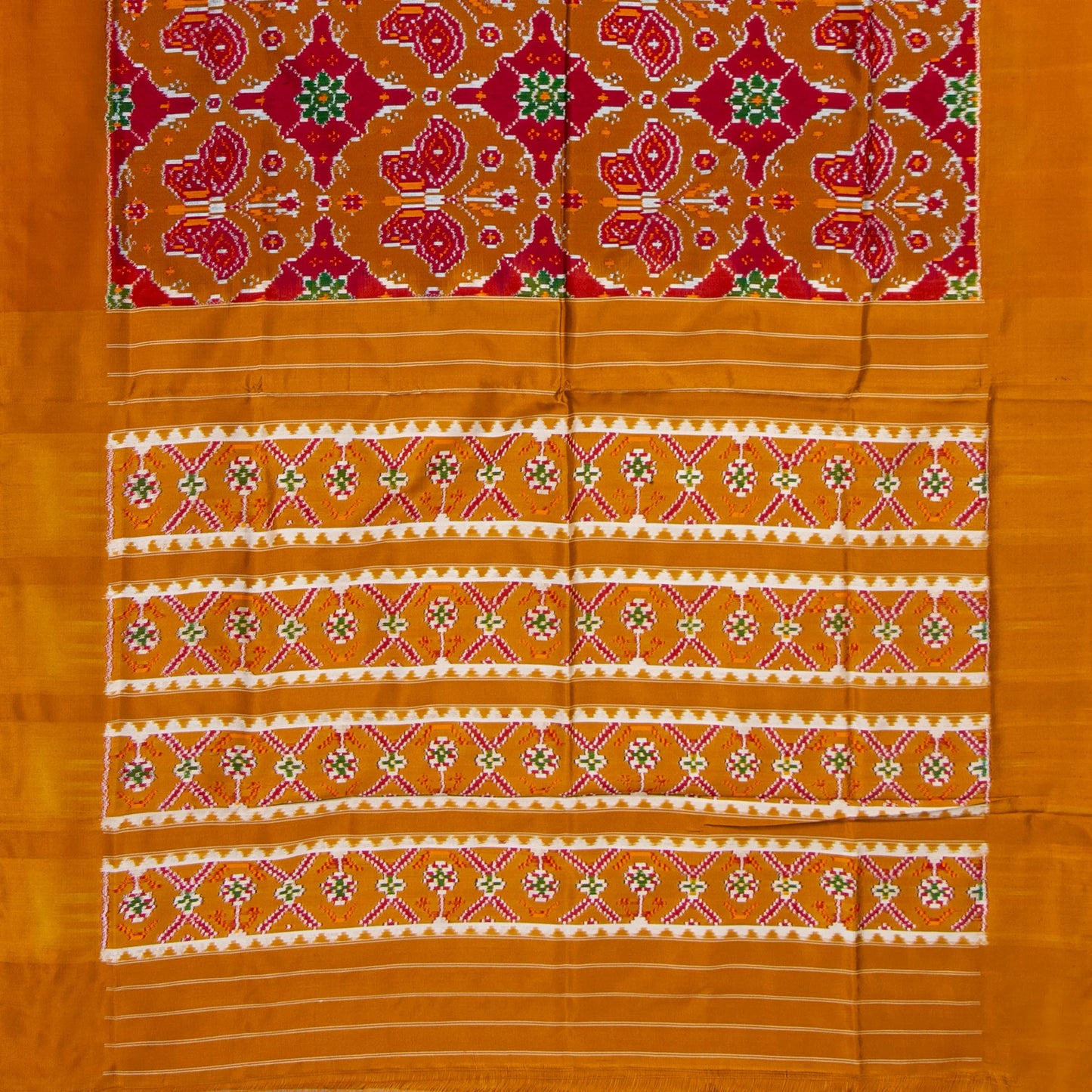 Red And Mustard Handwoven Pochampally Silk Saree For Festive Wear PIK 383
