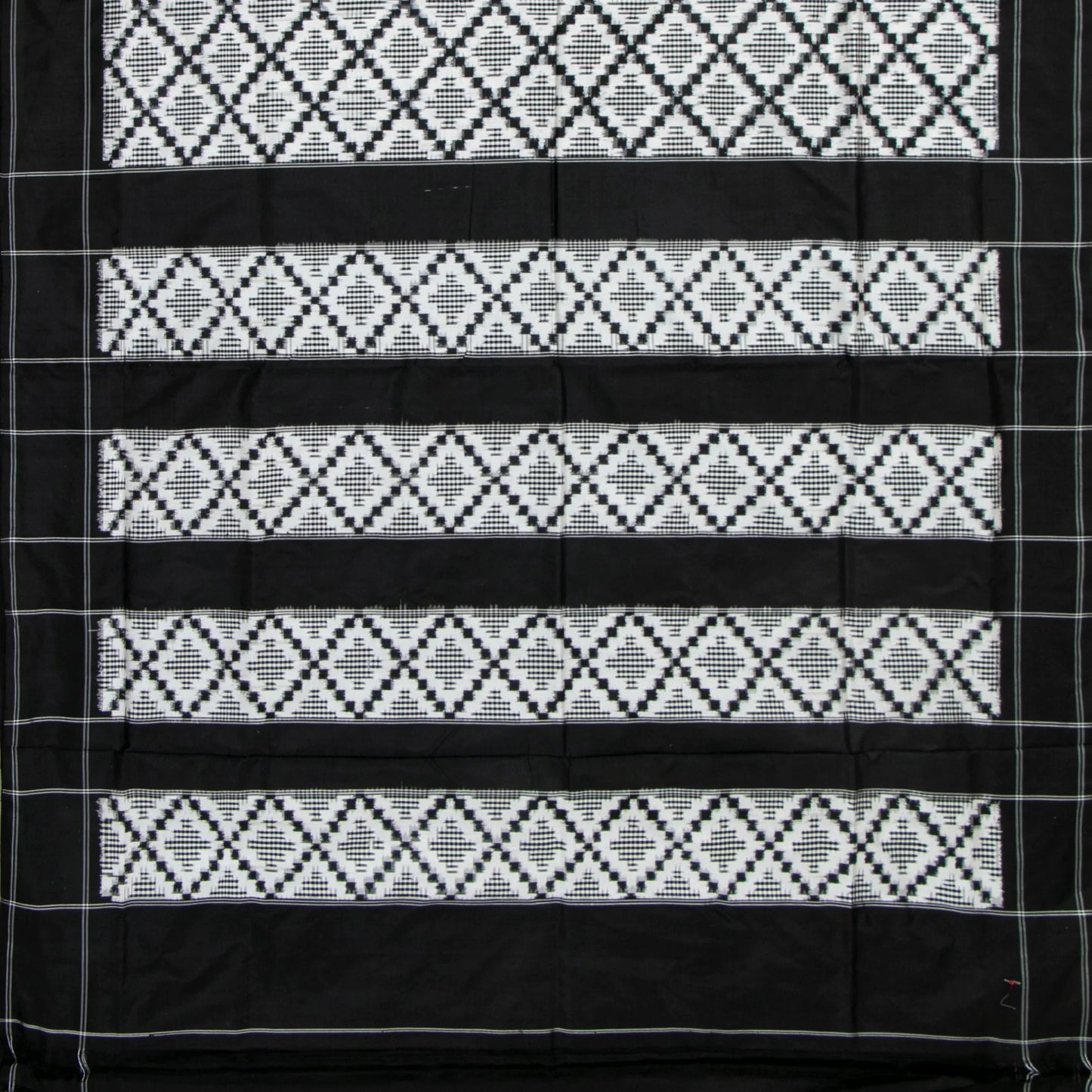 Black And White Double Ikkat Pochampally Silk Saree Without Zari For Office Wear PIK 376