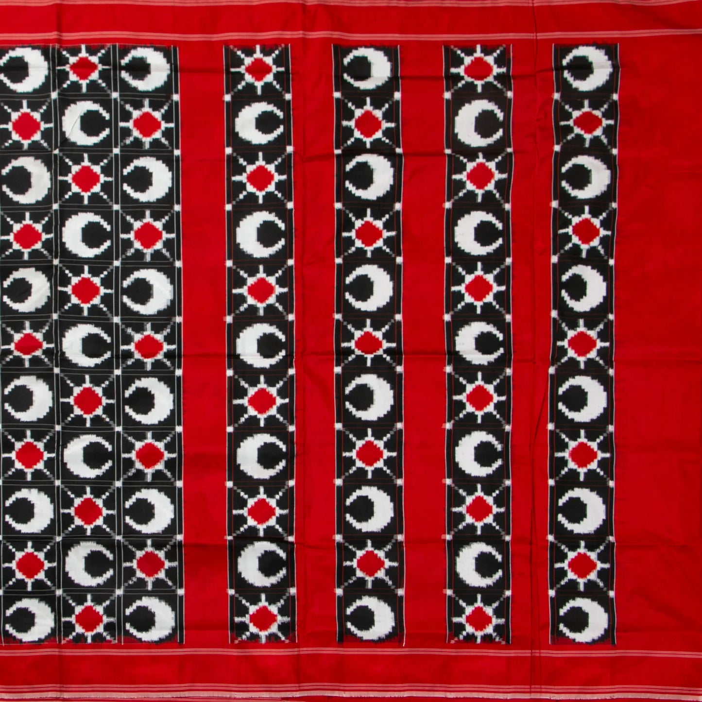 Black And Red Double Ikkat Pochampally Silk Saree Without Zari For Office Wear PIK 378