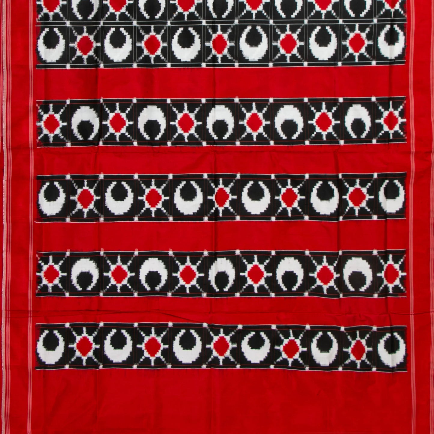 Black And Red Double Ikkat Pochampally Silk Saree Without Zari For Office Wear PIK 378