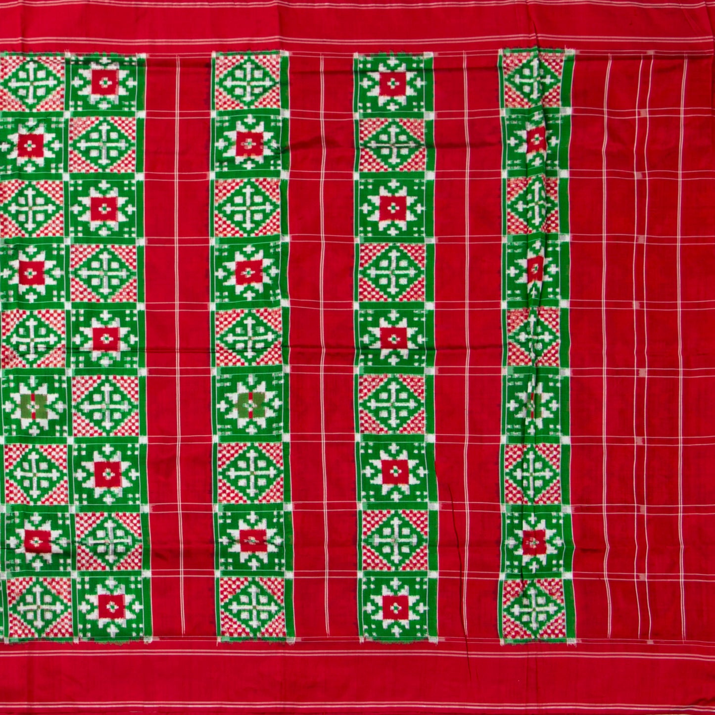 Green And Red Double Ikkat Pochampally Silk Saree For Festive Wear PIK 371