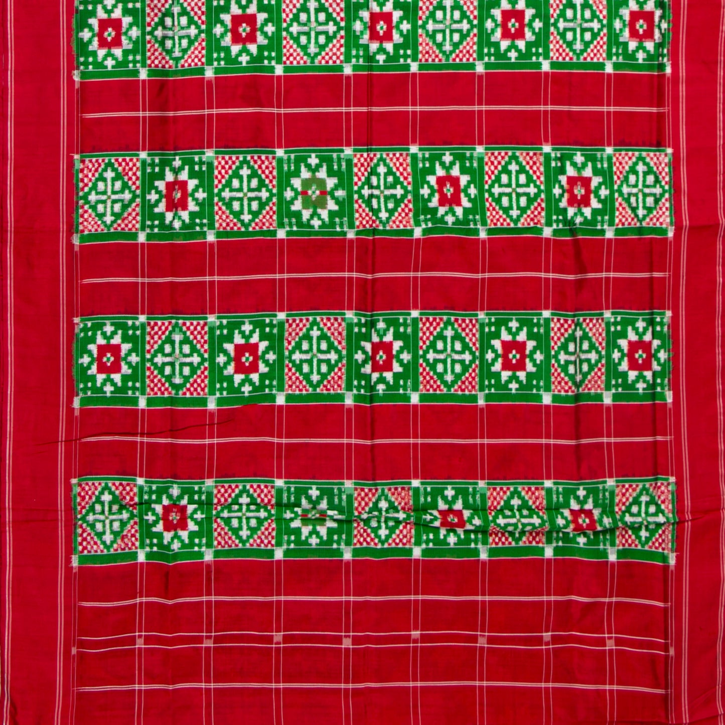 Green And Red Double Ikkat Pochampally Silk Saree For Festive Wear PIK 371