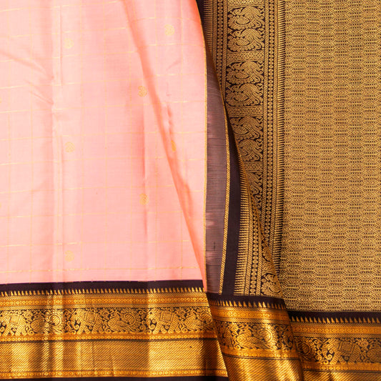 Pastel Pink And Coffee Brown Kanchipuram Silk Saree For Festive Wear PV MEN 184
