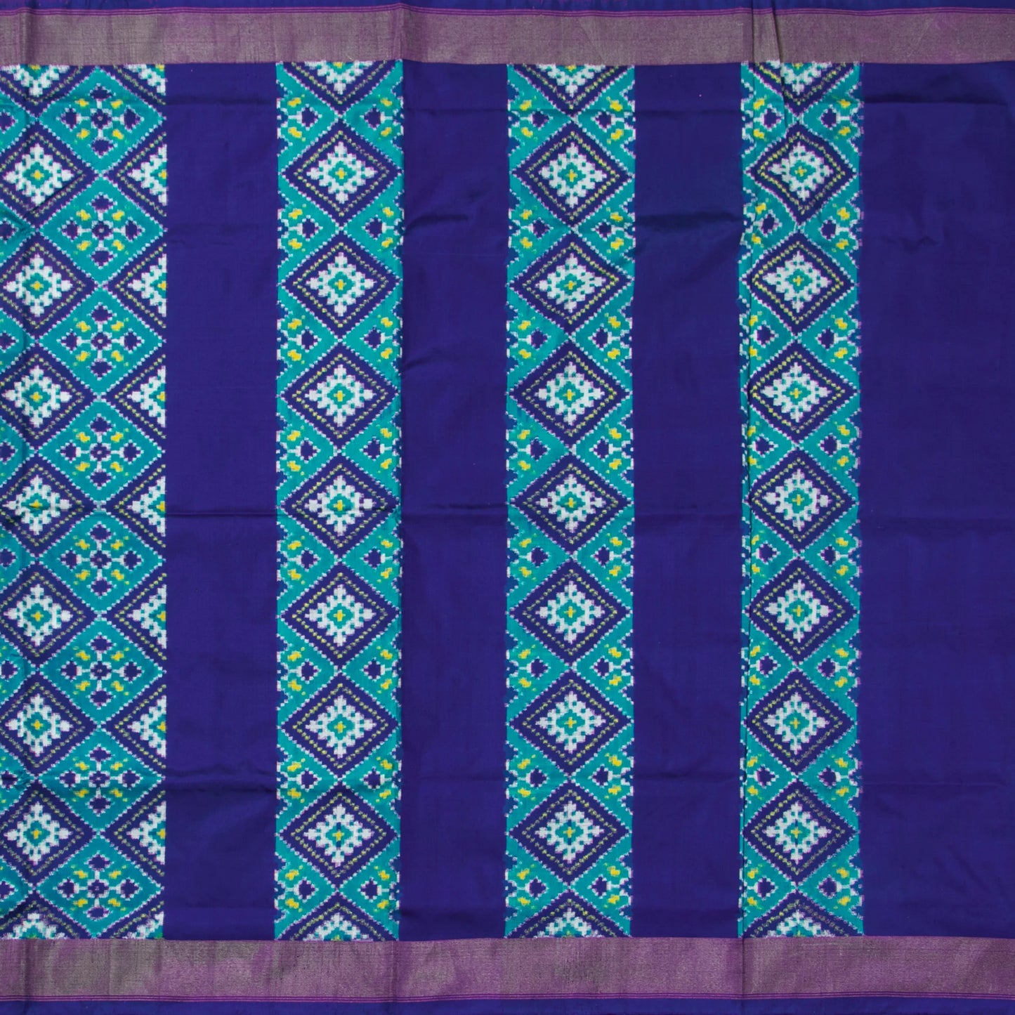 Cyan And Royal Blue Pochampally Double Ikkat Silk Saree With Tissue Zari Border For Festive Wear PIK 389