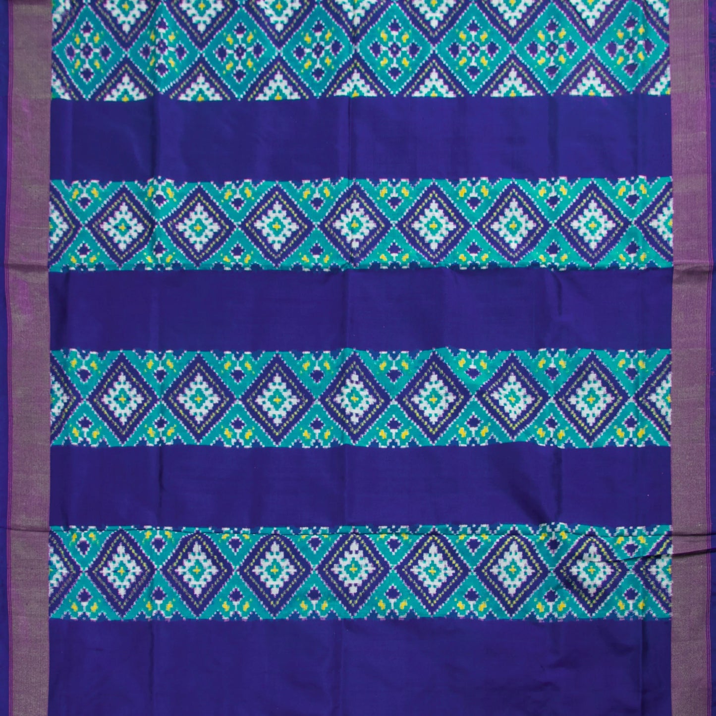 Cyan And Royal Blue Pochampally Double Ikkat Silk Saree With Tissue Zari Border For Festive Wear PIK 389