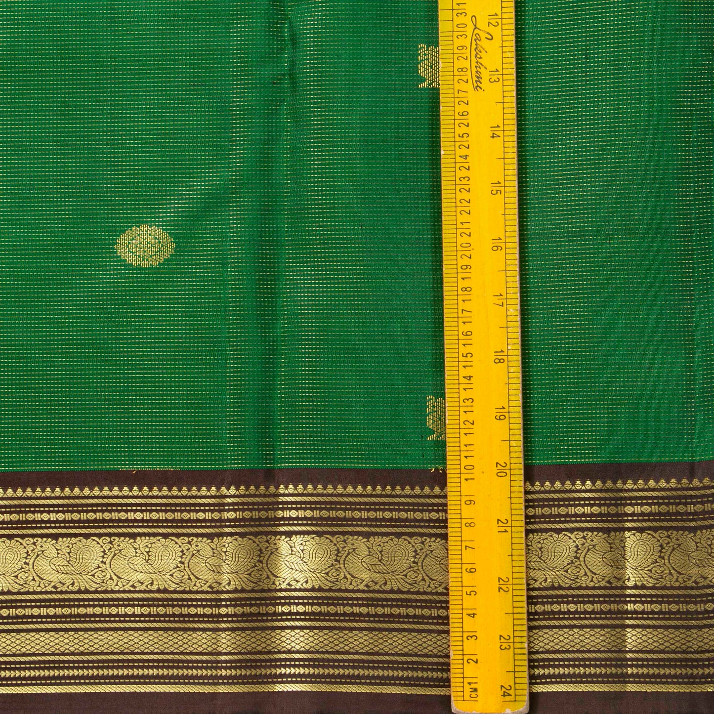 Green And Brown Kanchipuram Silk Saree With Zari Stripes For Wedding Wear PV MEN 198 - Silk Sari - Panjavarnam PV MEN 198