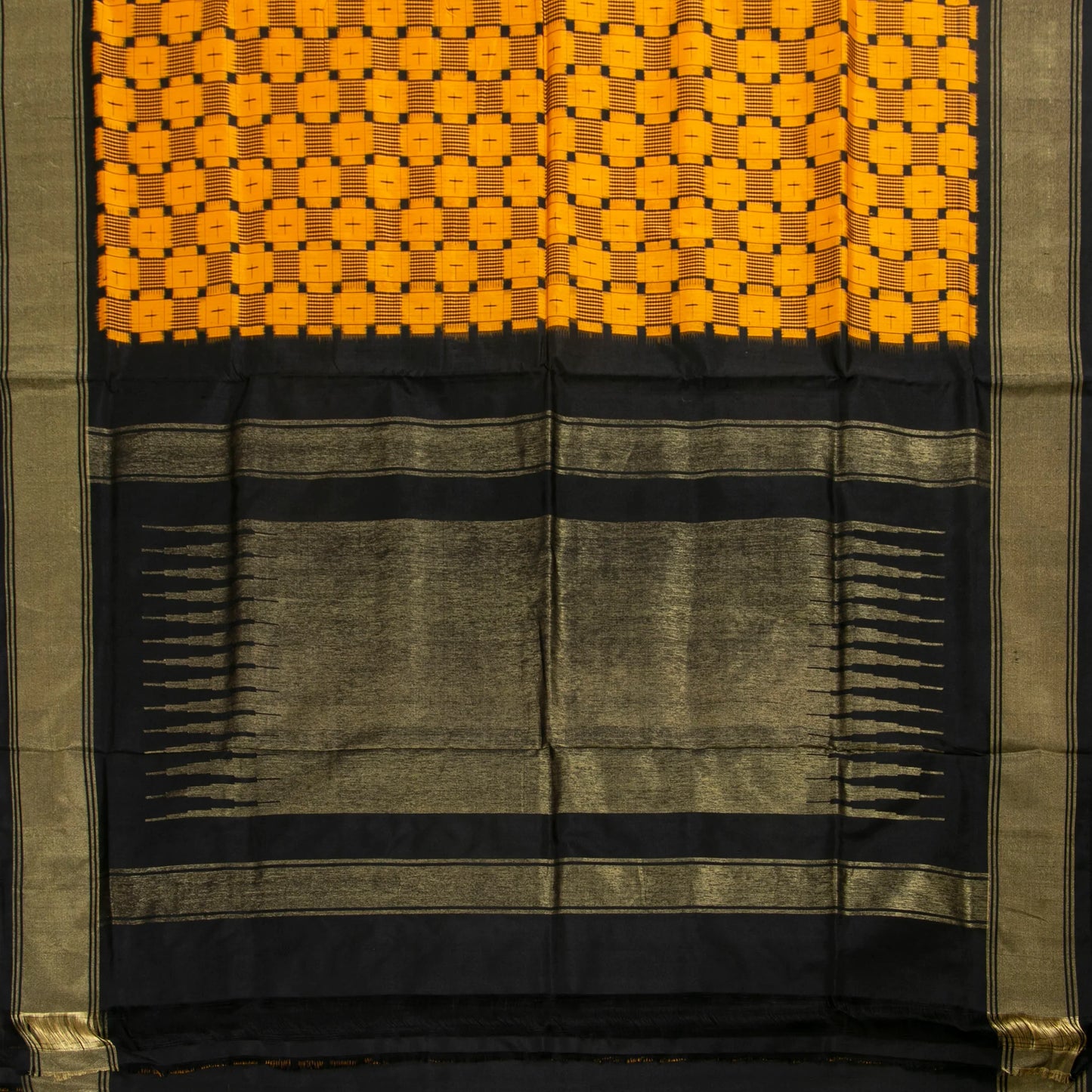 Yellow And Black Sambalpuri Ikkat Silk Saree With Tissue Zari Border For Festive Wear PIK 386
