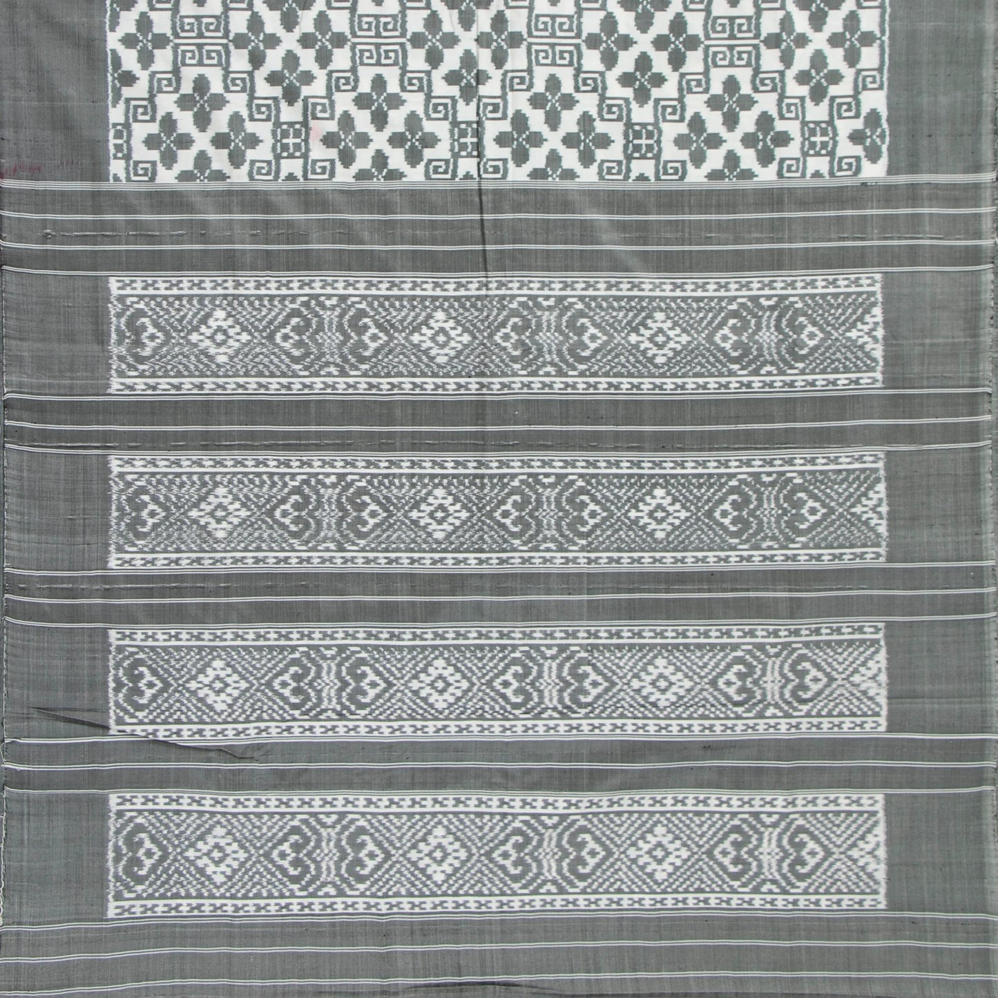 White And Grey Double Ikkat Pochampally Silk Saree Without Zari For Office Wear PIK 382