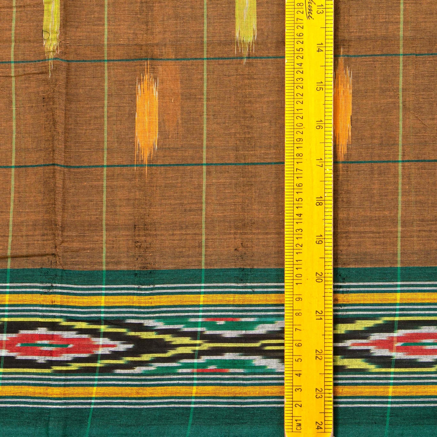 Brown And Green Pochampally Ikkat Cotton Saree For Office Wear PV SC 209