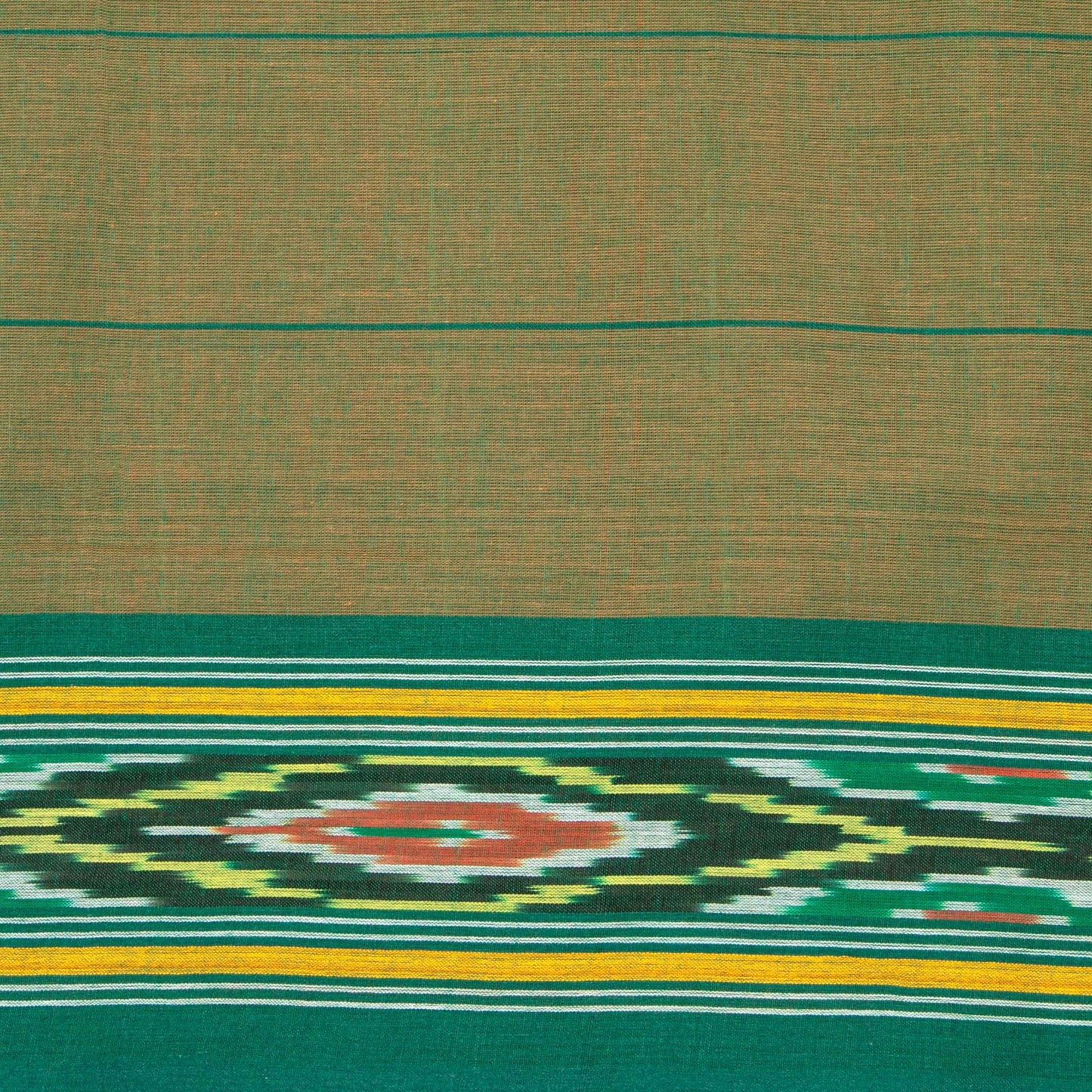 Brown And Green Pochampally Ikkat Cotton Saree For Office Wear PV SC 209