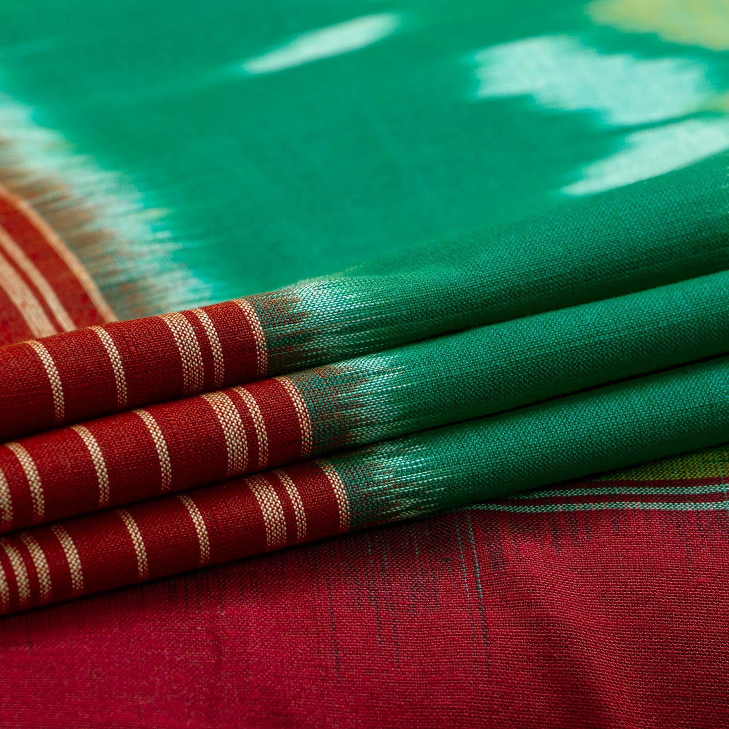 Green And Red Pochampally Ikkat Cotton Saree For Office Wear PV SC 233
