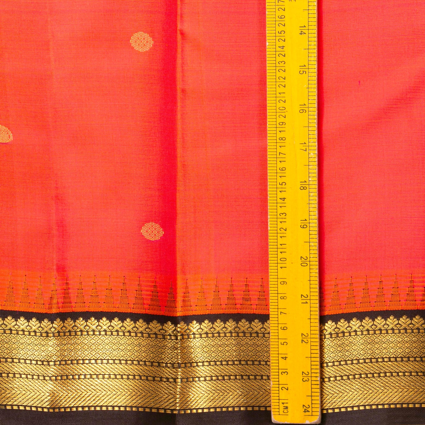 Red And Orange Dual Tone Kanchipuram Silk Saree With Temple Korvai Border For Festive Wear PV MEN 131 - Silk Sari - Panjavarnam PV MEN 131