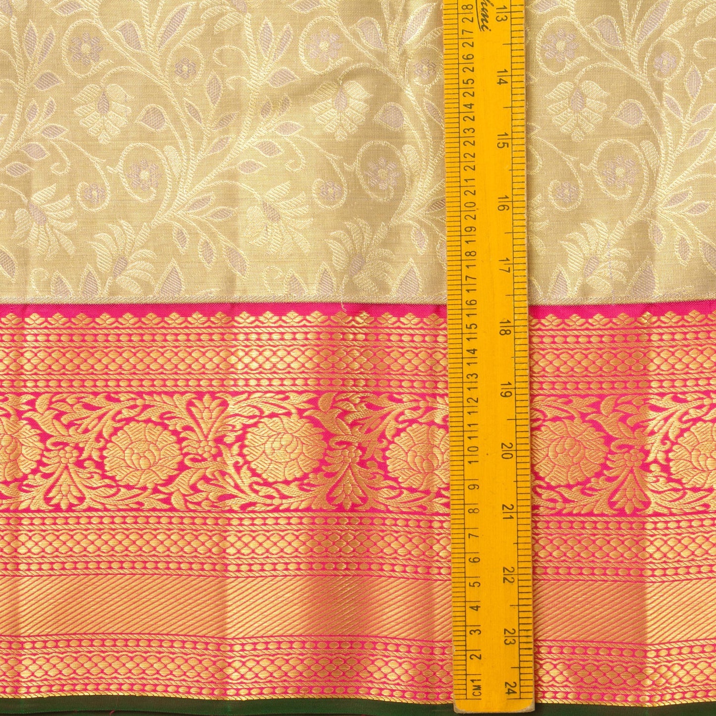 Beige And Pink Kanjivaram Tissue Silk Saree With Medium Border For Bridal Wear PV NYC 1150 - Silk Sari - Panjavarnam PV NYC 1150