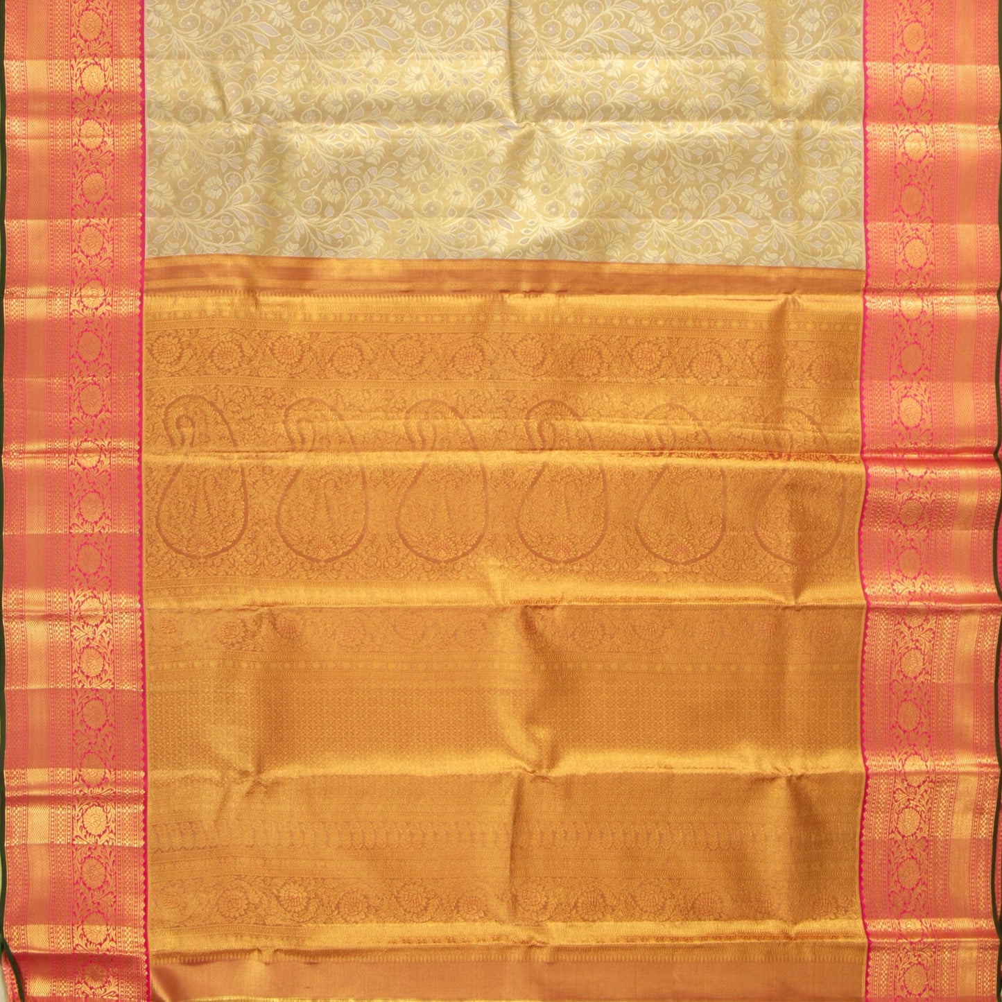 Beige And Pink Kanjivaram Tissue Silk Saree With Medium Border For Bridal Wear PV NYC 1150 - Silk Sari - Panjavarnam PV NYC 1150