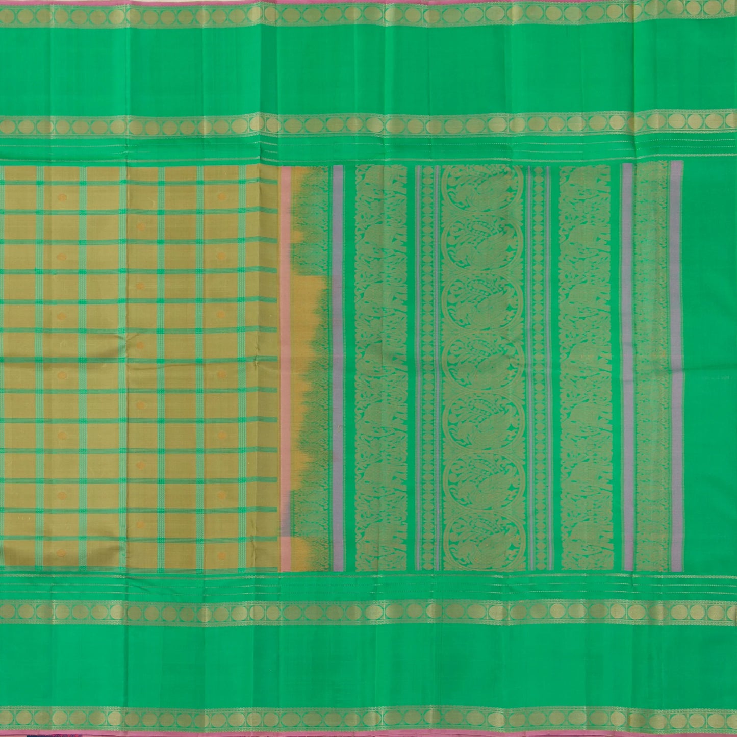 Beige And Sea Green Kanchipuram Silk Saree For Festive Wear PV RM NZ 484 - Silk Sari - Panjavarnam PV RM NZ 484