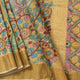 Beige Kalamkari Tussar Silk Saree Handpainted Floral And Peacock Patterns Organic Vegetable Dyes PT K VSR 111