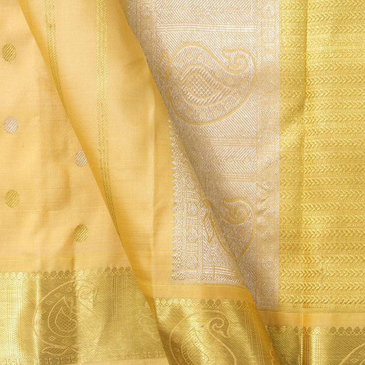 Beige Kanchipuram Silk Saree With Silver And Gold Zari Handwoven Pure Silk Pure Zari For Festive Wear PV SA 2040 - Silk Sari - Panjavarnam PV SA 2040