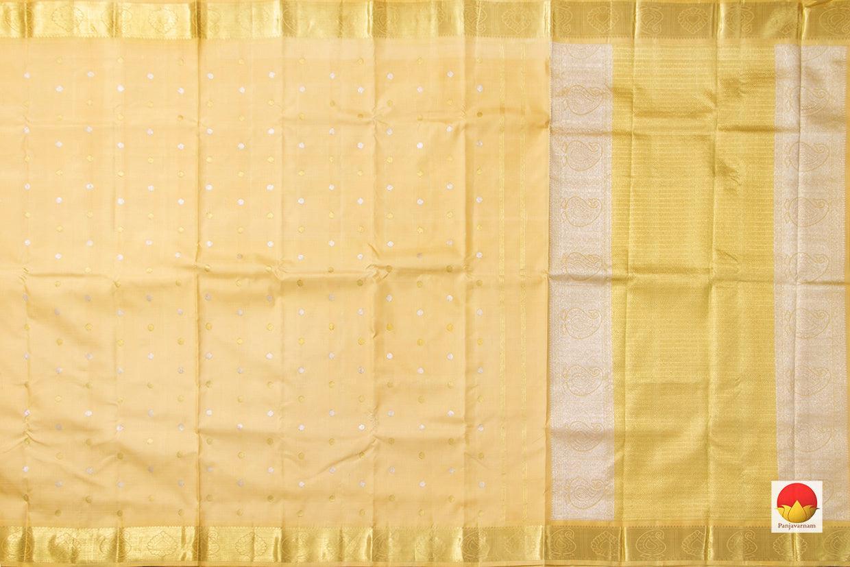 Beige Kanchipuram Silk Saree With Silver And Gold Zari Handwoven Pure Silk Pure Zari For Festive Wear PV SA 2040 - Silk Sari - Panjavarnam PV SA 2040
