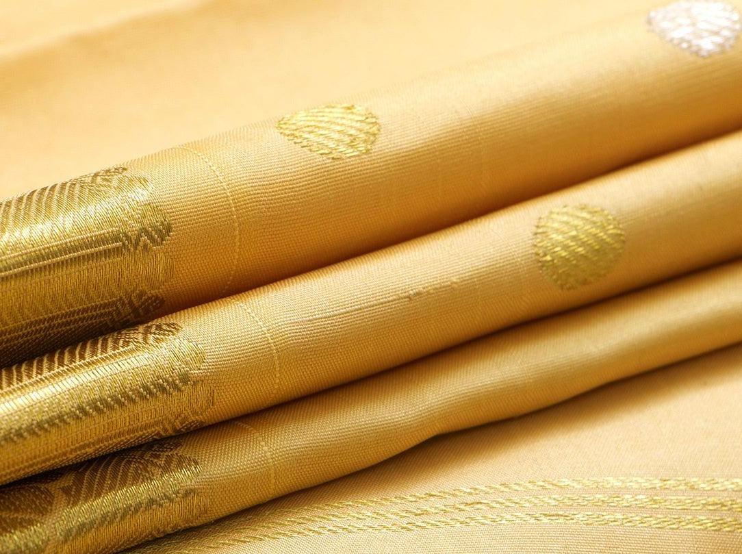 Beige Kanchipuram Silk Saree With Silver And Gold Zari Handwoven Pure Silk Pure Zari For Festive Wear PV SA 2040 - Silk Sari - Panjavarnam PV SA 2040