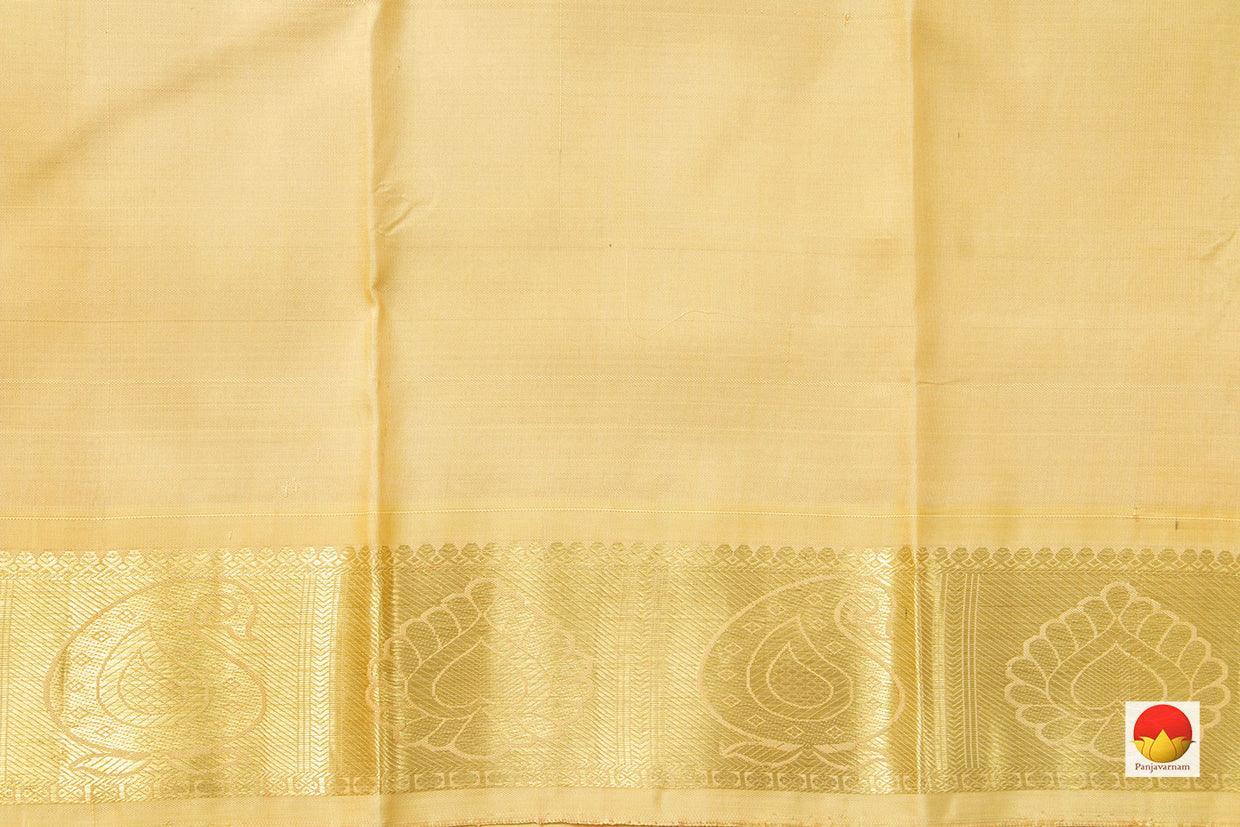 Beige Kanchipuram Silk Saree With Silver And Gold Zari Handwoven Pure Silk Pure Zari For Festive Wear PV SA 2040 - Silk Sari - Panjavarnam PV SA 2040