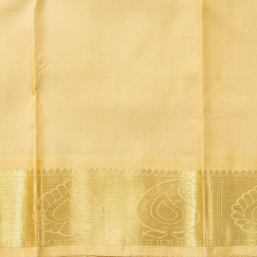 Beige Kanchipuram Silk Saree With Silver And Gold Zari Handwoven Pure Silk Pure Zari For Festive Wear PV SA 2040 - Silk Sari - Panjavarnam PV SA 2040