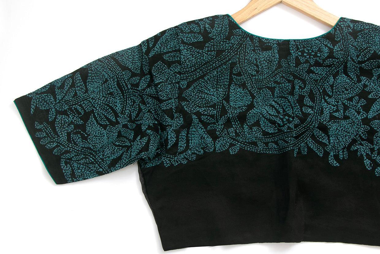 Black And Blue Kantha Work Readymade Blouse BL 138 - Blouse - Panjavarnam BL 138