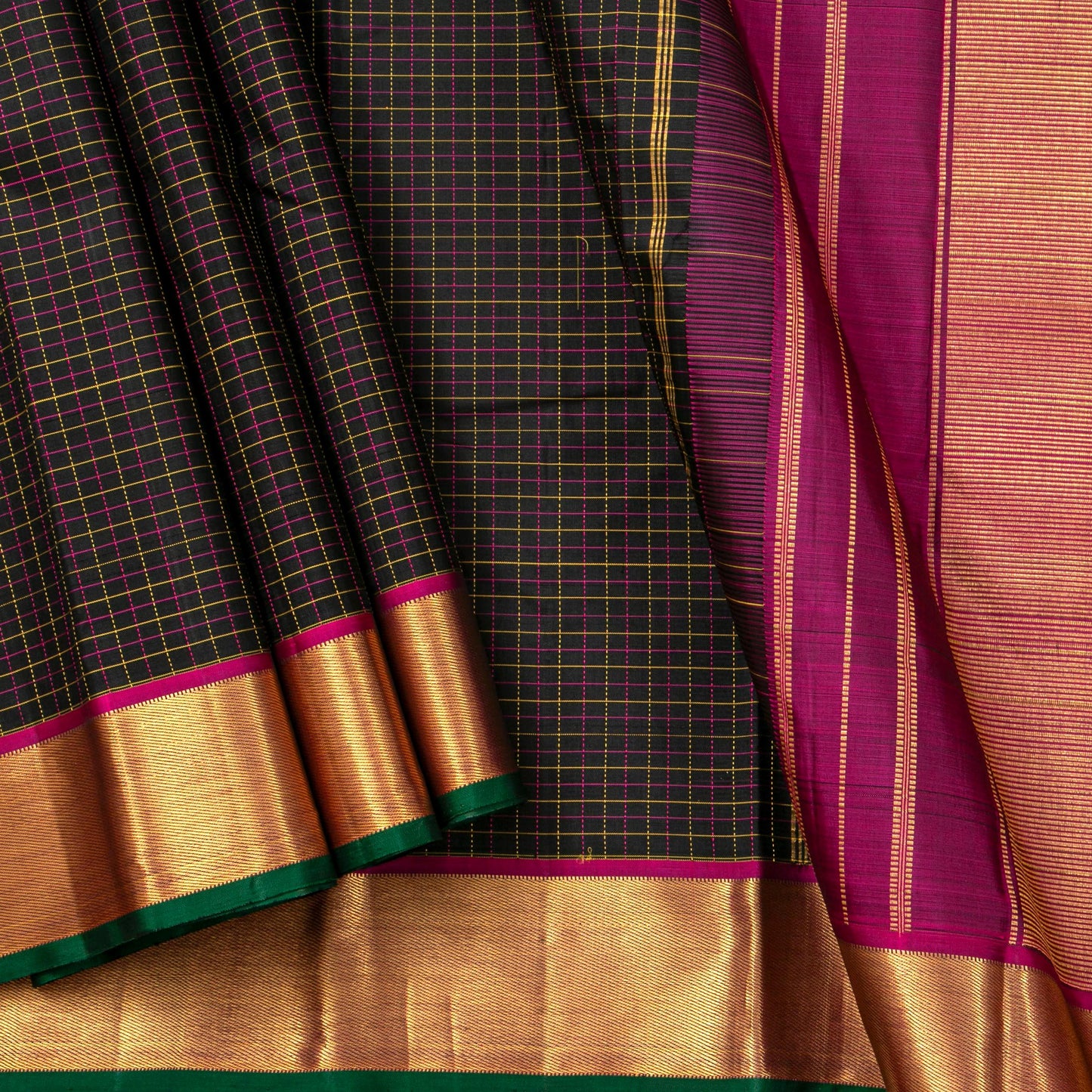 Black And Magenta Kanchipuram Silk Saree For Festive Wear PV NYC 1426 - Silk Sari - Panjavarnam PV NYC 1426