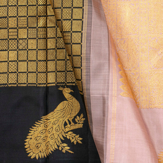 Black And Pastel Mauve Kanchipuram Silk Saree For Party Wear PV NYC 1509 - Silk Sari - Panjavarnam PV NYC 1509