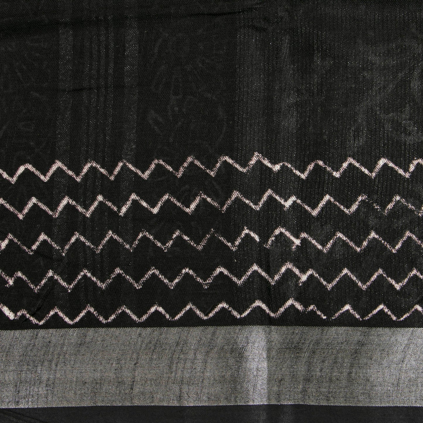 Black Cotton Saree Handwoven PV YU 2065 - Cotton Saree - Panjavarnam PV YU 2065