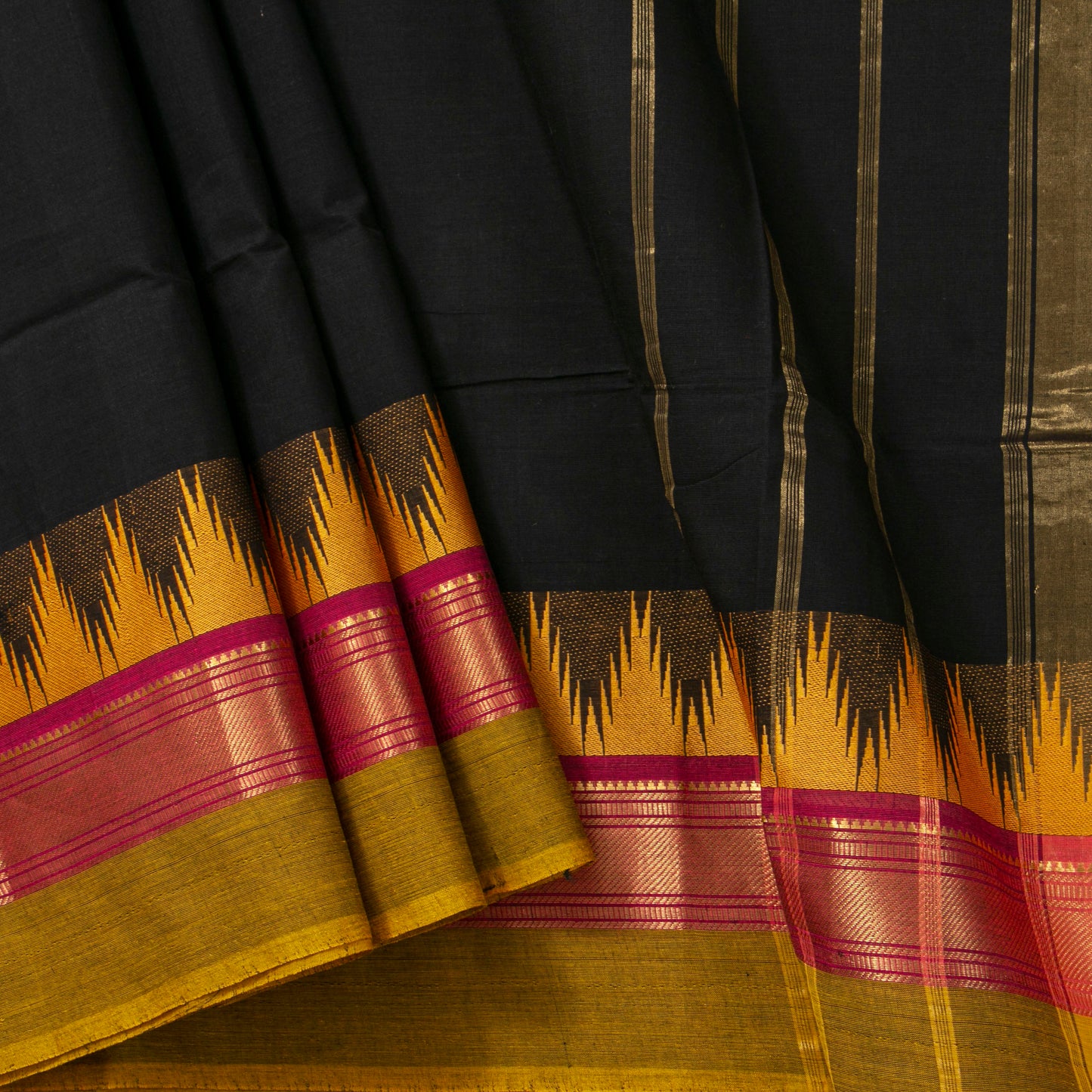 Black Kanchi Cotton Saree PV MM KC 109 - Cotton Saree - Panjavarnam PV MM KC 109