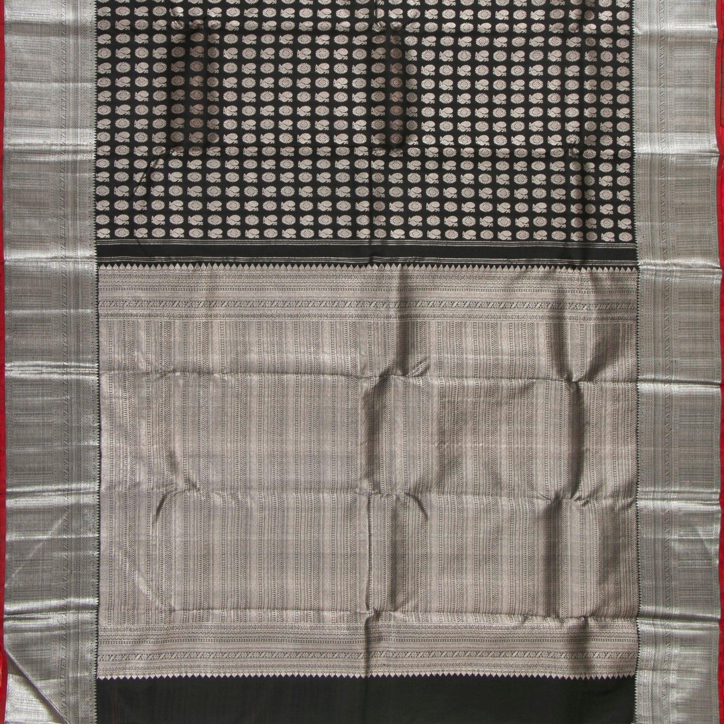 Black Kanchipuram Silk Saree With Silver Zari For Bridal Wear PV NYC 1365 - Silk Sari - Panjavarnam PV NYC 1365