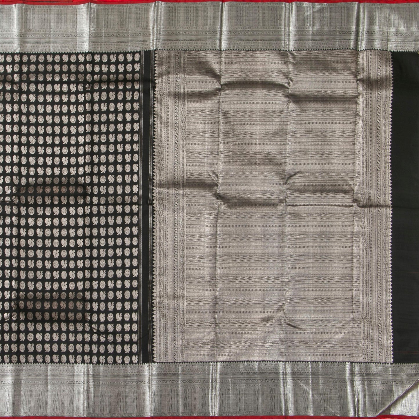 Black Kanchipuram Silk Saree With Silver Zari For Bridal Wear PV NYC 1365 - Silk Sari - Panjavarnam PV NYC 1365