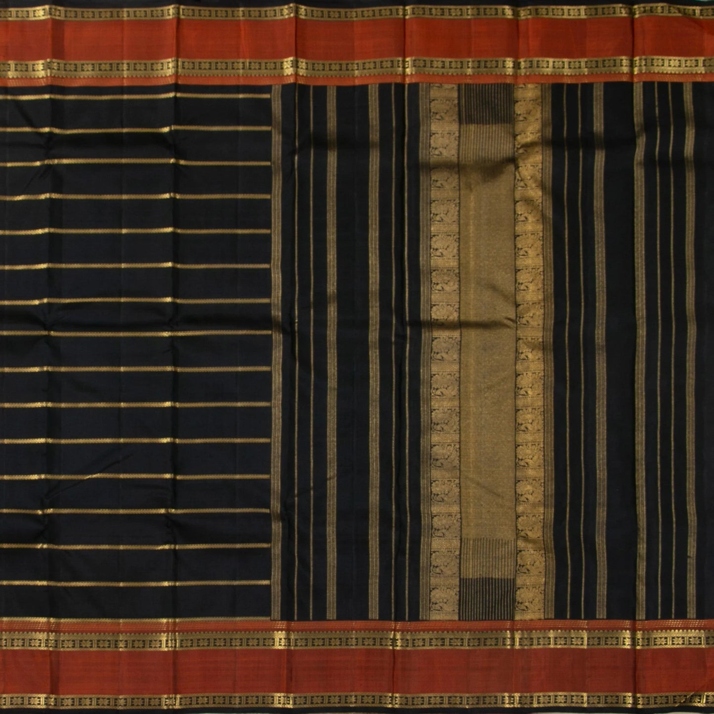 Black Veldhari Kanchipuram Silk Saree With Medium Border Handwoven Pure Silk For Festive Wear PV NYC 1242 - Silk Sari - Panjavarnam PV NYC 1242