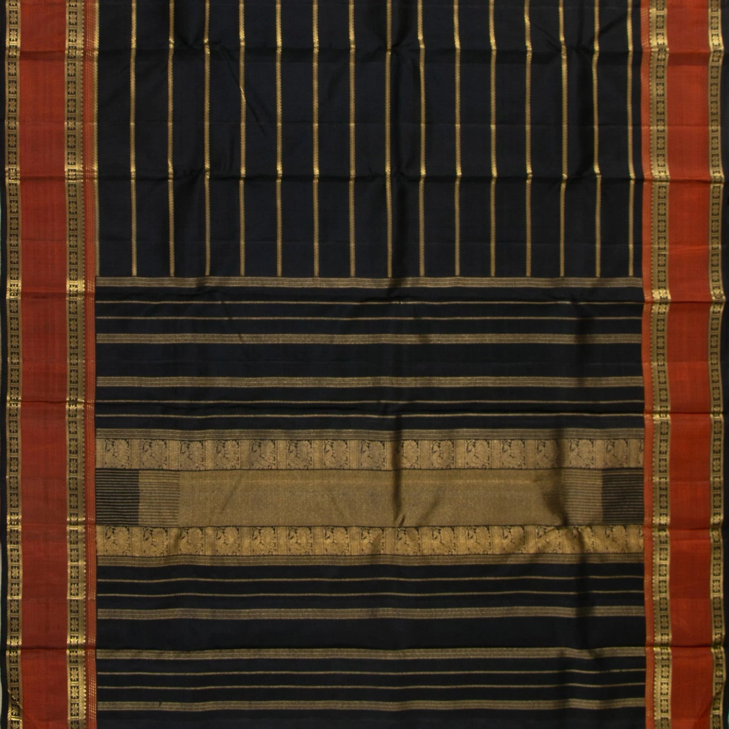 Black Veldhari Kanchipuram Silk Saree With Medium Border Handwoven Pure Silk For Festive Wear PV NYC 1242 - Silk Sari - Panjavarnam PV NYC 1242