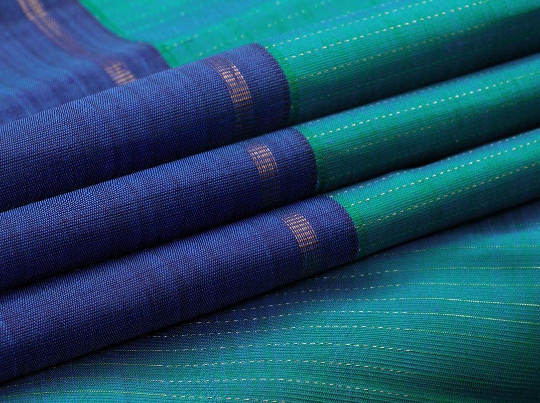 Blue And Green Dual Shade Kanchipuram Silk Saree With A Blue Rettail Pettu Border Handwoven Pure Silk Pure Zari For Festive Wear PV GTA 40 - Silk Sari - Panjavarnam PV GTA 40
