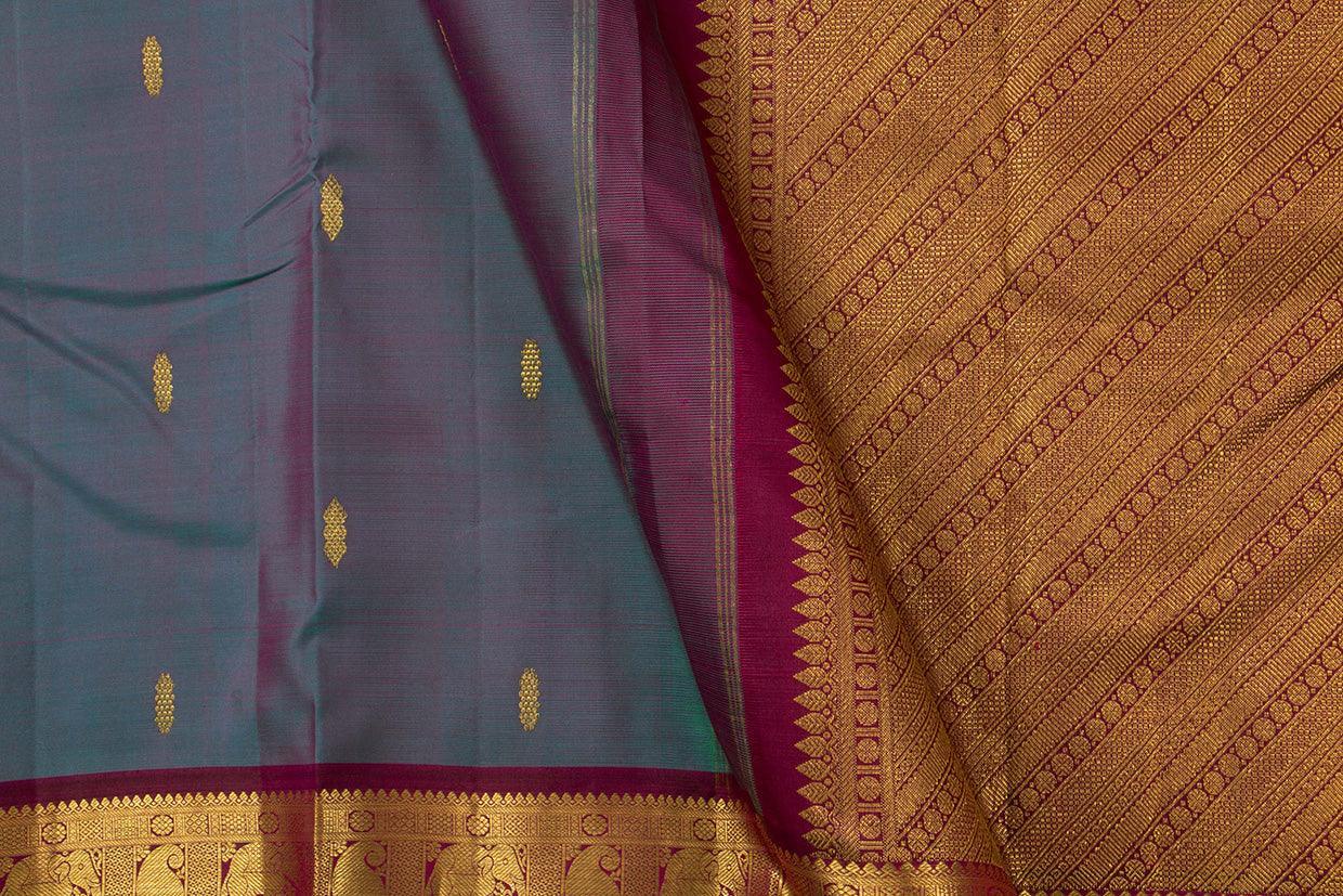 Blue And Magenta Kanchipuram Silk Saree With Medium Border Handwoven Pure Silk For Festive Wear PV J 560 - Silk Sari - Panjavarnam PV J 560