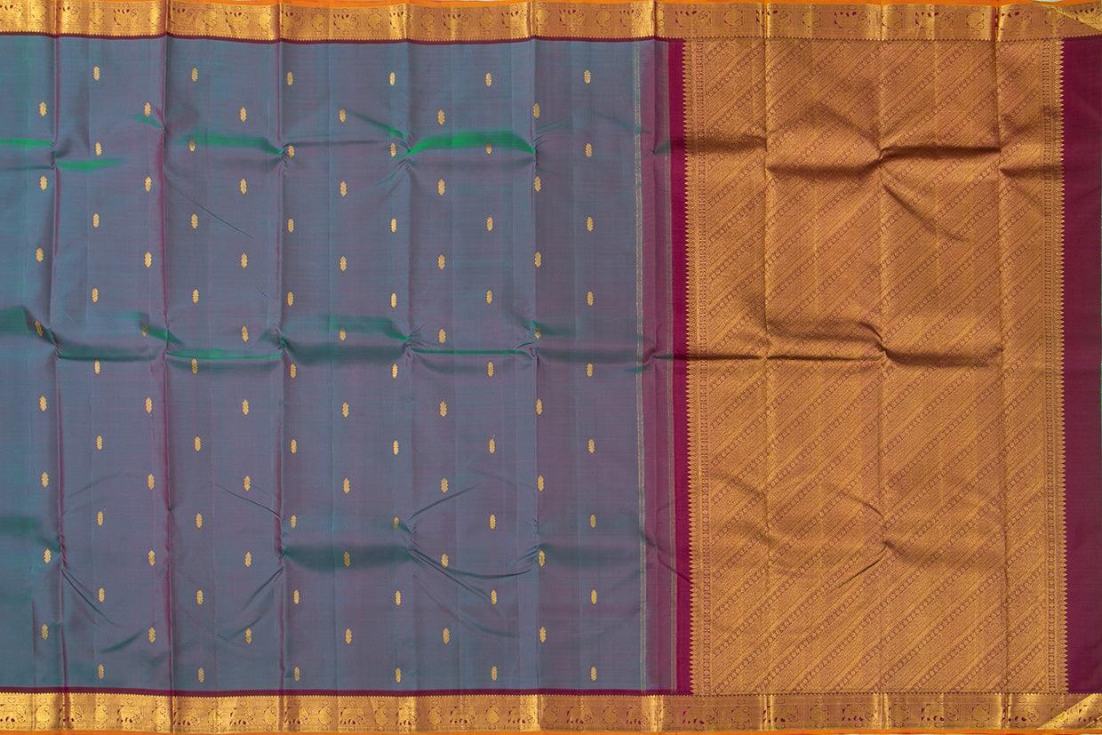 Blue And Magenta Kanchipuram Silk Saree With Medium Border Handwoven Pure Silk For Festive Wear PV J 560 - Silk Sari - Panjavarnam PV J 560